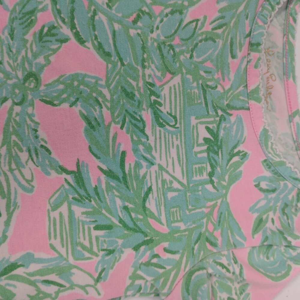 Lilly Pulitzer Sammy Pajama Shirt Youth Girls 4 Top Only Palms Pink Green Beach - Picture 10 of 14